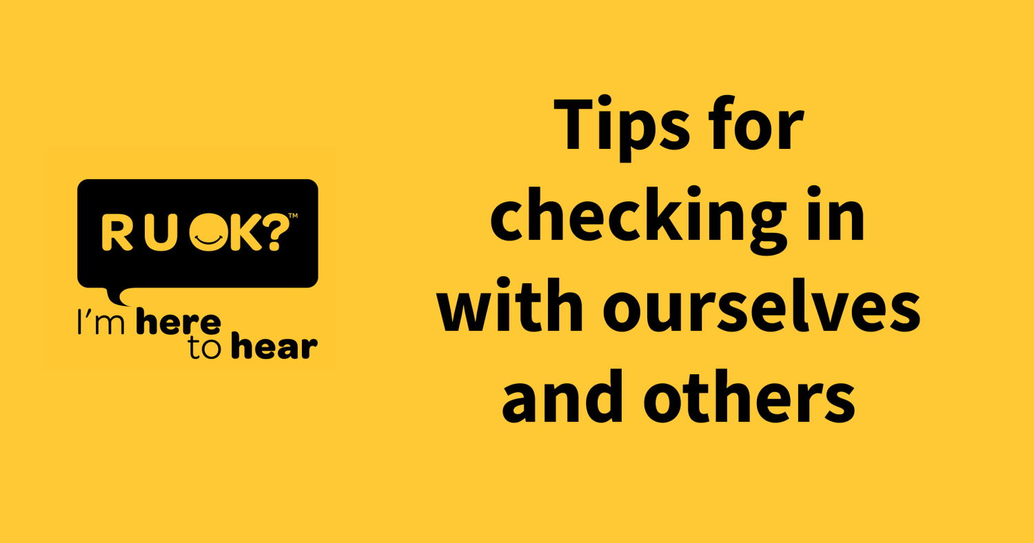 R U OK? Day logo. Text alongside reads: "Tips for checking in with ourselves and others"