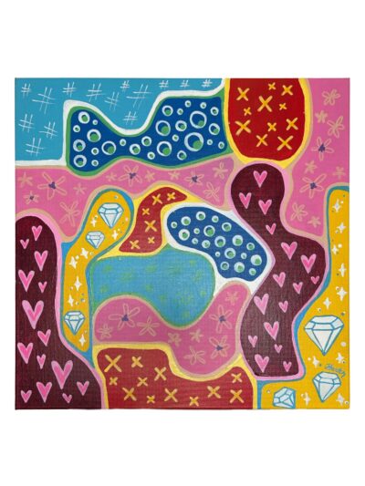 <b>Title: </b>Diamond Fields<br /><b>Artist: </b>Joanne<br /><b>Description: </b>Bright patterns. Lovely, vibrant and fun - was extremely joyous to paint, XO.<br /><b>Medium: </b>Acrylic on canvas <br /><b>Price: </b>$200 <br />