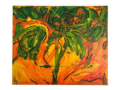 <b>Title: </b>Green Orange Burst<br /><b>Artist: </b>Suki<br /><b>Description: </b>Imagination running wild<br /><b>Medium: </b>Acrylic on canvas <br /><b>Price: </b>SOLD <br />