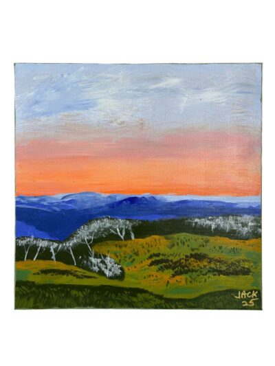 <b>Title: </b>Yonder<br /><b>Artist: </b>Jack<br /><b>Description: </b>A Gippsland landscape. A personal perspecitive.<br /><b>Medium: </b>Acrylic on canvas <br /><b>Price: </b>$50 <br /><b>Artist Comments: </b>The social and jovial atmosphere has allowed me to become more self-aware and more connected with the community.<br /><br />