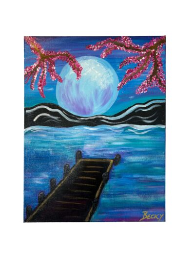 <b>Title: </b>Healing Moon<br /><b>Artist: </b>Bec<br /><b>Description: </b>Moon over the water<br /><b>Medium: </b>Acrylic on canvas <br /><b>Price: </b>Not for sale<br />