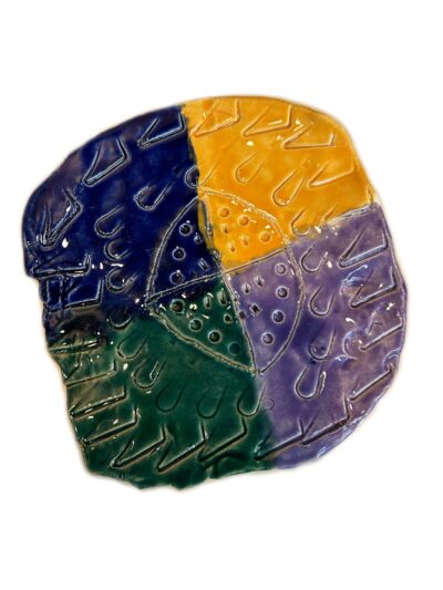 </b>Plate<br /><b>Artist: </b>Purnima<br /><b>Description: </b>Hand built pottery pieces with colourful glaze<br /><b>Medium: </b>Earthenware clay and glaze<br /><b>Price: </b>Not for sale<br /><b>Artist Comments: </b>I enjoy working with clay as it's very soothing. It sometimes helps to slow my thoughts. <br /><br />